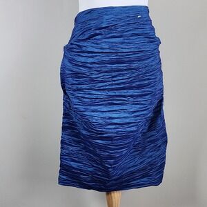 Alex Evenings Crinkle Ruched Skirt Womens‎ 12 Blue Metallic Midi Formal Cocktail